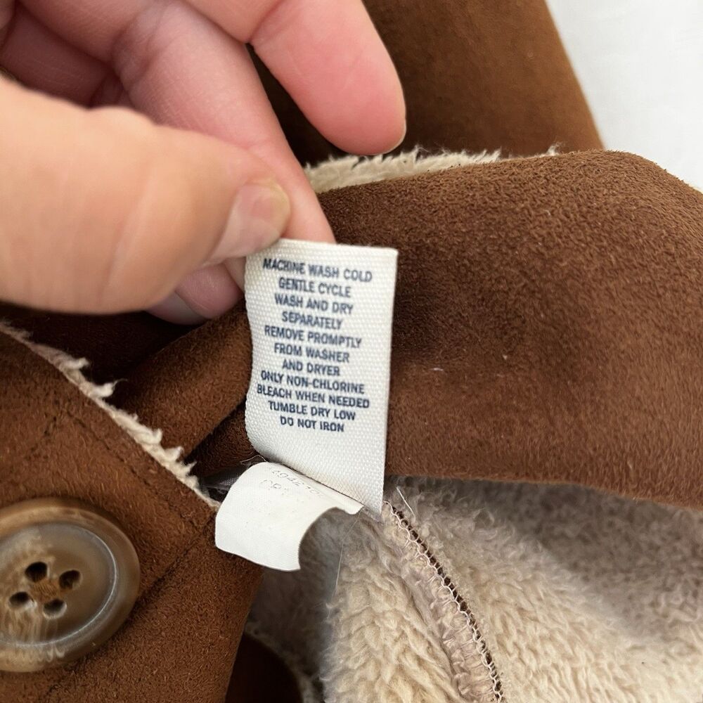 Old Navy brown suede like jacket w/ white stitching and faux fur interior Size L - Picture 6 of 6